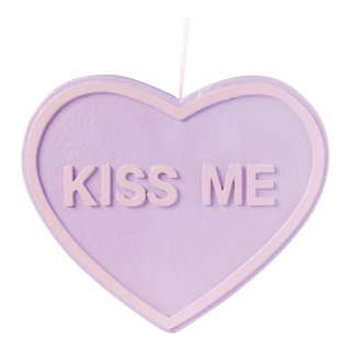 Heart with lettering »KISS ME« out of styrofoam, lettering one-sided, with hanger     Size: 35x40x3,5cm    Color: purple/pink