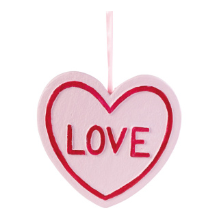 Cœur avec linscription »LOVE« en polystyrène, Inscription uniface, avec suspension     Taille: 20x20,5x2cm    Color: rose/rouge