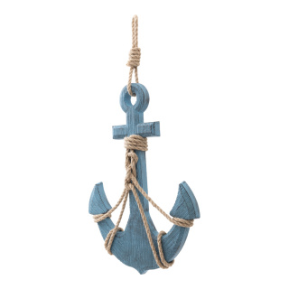 Ancre avec corde en bois, uniface, avec suspension     Taille: 60x32x4cm, longueur sans la suspension : 46cm    Color: bleu clair