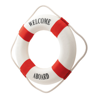 Life buoy with rope styrofoam covered with cotton     Size: 45x45x7cm    Color: white/red