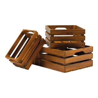 Caisses en bois en set 3-fois, en bois de sapin, semboîtant les uns dans les autres     Taille: 40x30x15cm, 30x25x14cm, 25x15x12,5cm    Color: brun foncé