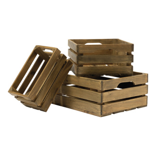Caisses en bois en set 3-fois, en bois de sapin, semboîtant les uns dans les autres     Taille: 40x30x15cm, 30x25x14cm, 25x15x12,5cm    Color: brun clair
