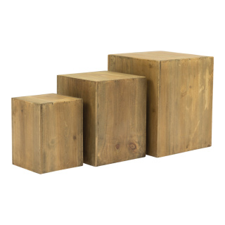 Holzpodeste im Set 3-fach, aus Tannenholz, unten offen, ineinander passend     Groesse: 30x25x25cm, 25x20x20cm, 20x15x15cm    Farbe: hellbraun
