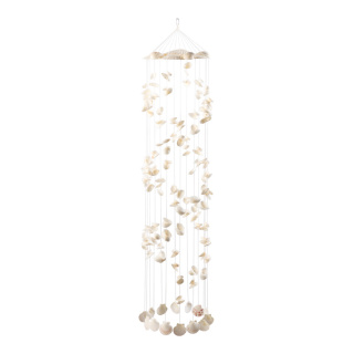 Carillon coquillages vraies, avec crochets en S     Taille: 90x20cm    Color: blanc