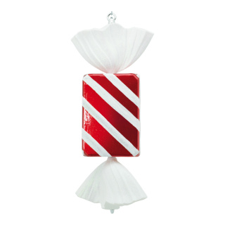 Bonbon rechteckig, mit Hänger+Glitter, Kunststoff     Groesse:50cm    Farbe:rot/weiß