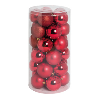 30 Christmas balls red 12x shiny 12x matt - Material: 6x glittered - Color:  - Size: Ø 8cm