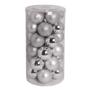 30 Boules de Noëlargent en plastique sous blister 12x brillant 12x mat Color: argent Size: Ø 10cm