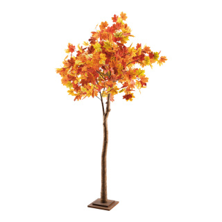 Ahornbaum Stamm aus Eisen/ Blätter aus Kunstseide     Groesse:200cm, Holzfuß: 24x24x3,5cm    Farbe:braun/rot/orange