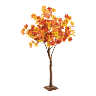 Ahornbaum Stamm aus Eisen/ Blätter aus Kunstseide     Groesse:150cm, Holzfuß: 20x20x3cm    Farbe:braun/rot/orange