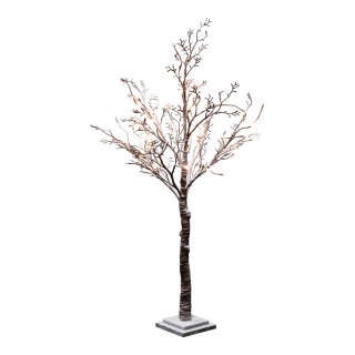 LED-Birkenbaum mit 50 LEDs, Stamm aus Eisen, beschneit, 5m Zuleitung, mit IP44 Transformer     Groesse:120cm, Holzfuß: 17x17x3cm    Farbe:braun/weiß/warm weiß