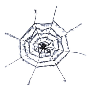 Spinnennetz mit Spinne aus Styropor/Synthetik-Wolle, mit rotem Licht- und Soundeffekten & vibriert     Groesse:Ø 110cm, Spinne: 52x23cm    Farbe:schwarz