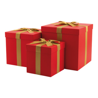 Geschenkboxen 3 Stk./Set,, mit Satinschleife, ineinander passend     Groesse:30x30x30cm,25x25x25cm, 20x20x20cm    Farbe:hellrot/gold