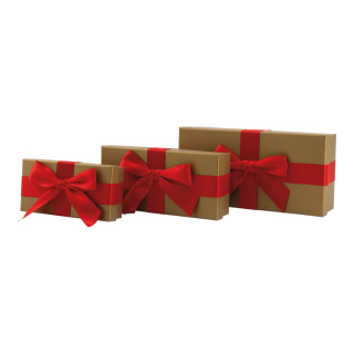 Geschenkboxen 3 Stk./Set, mit Satinschleife, rechteckig, ineinander passend     Groesse:30x15x8cm,25x12x6cm, 20x20x20cm    Farbe:gold/rot