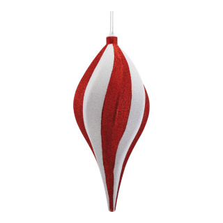 Ornament aus Kunststoff, spiralförmig, beglittert, mit Hänger     Groesse:30cm    Farbe:rot/weiß