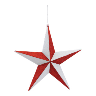 Stern aus Kunststoff, beglittert, mit Hänger     Groesse:30cm    Farbe:rot/weiß