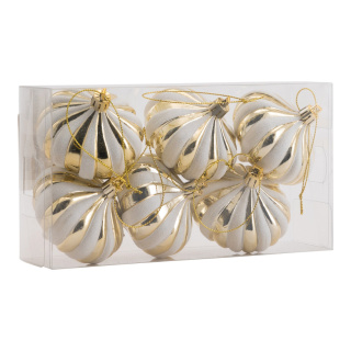 Ornamente 6 Stk./Blister, aus Kunststoff, zwiebelförmig     Groesse:Ø 7cm    Farbe:champagner/weiß