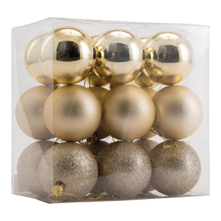 Weihnachtskugeln      Groesse:Ø 6cm, 18 Stk./Blister, aus Kunststoff, sortiert, mit Hänger    Farbe:champagnerfarben