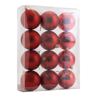 Weihnachtskugeln      Groesse:Ø 8cm, 12 Stk./Blister, aus Kunststoff, sortiert, mit Hänger    Farbe:rot