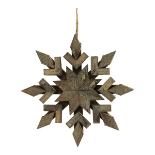 Schneeflocke aus Holz, mit Jute Hänger     Groesse:Ø 25cm    Farbe:braun