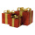 Geschenkpäckchen 3 Stk./Satz, aus Metall/Kunststoff, beglittert, ineinander passend     Groesse:25x25x27cm, 20x20x22cm, + 15x15cm17cm    Farbe:rot/gold