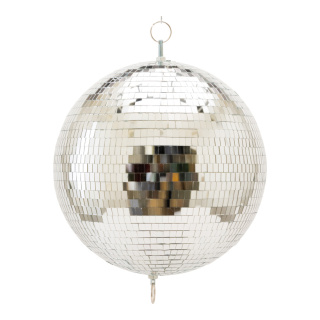 Mirror ball out of styrofoam, with double hooks for safety reasons     Size: Ø 50cm    Color: silver