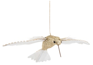 Baumschmuck »Vogel« aus Kunststoff/Samt, mit Hänger     Groesse:22x10cm    Farbe:weiß/gold
