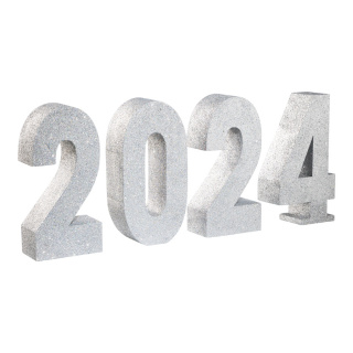 Schriftzug 2024 aus Styropor, mit Glitter     Groesse:30x15cm, Höhe: 30cm, Breite: 15-17cm    Farbe:silber