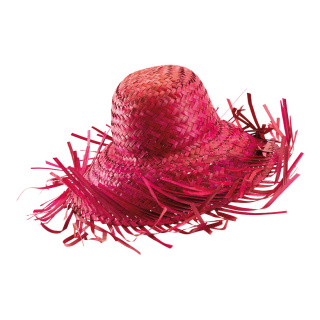 Chapeau de paille en matière naturelle     Taille: Ø 45cm, intérieur : Ø 20cm    Color: fuchsia
