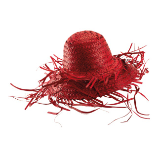 Chapeau de paille en matière naturelle     Taille: Ø 45cm, intérieur : Ø 20cm    Color: rouge