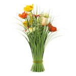 Grass bundle with spring flowers, out of plastic...