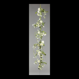 Blumengirlande aus Kunstseide/Kunststoff, biegsam, einseitig beschmückt     Groesse: 150cm    Farbe: weiß