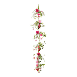 Blumengirlande aus Kunstseide/Kunststoff, biegsam, einseitig beschmückt     Groesse: 150cm    Farbe: pink