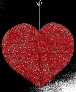 Herz aus Draht mit Baumwolle, flach, mit Hänger     Groesse: 30cm    Farbe: rot