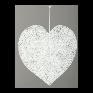 Coeur en fil de fer avec du coton, plat, avec suspension     Taille: 30cm    Color: blanc