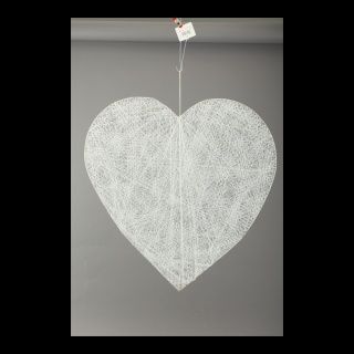 Heart out of wire with cotton, flat, with hanger     Size: 60cm    Color: white