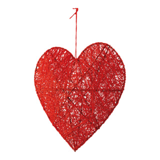 Coeur 3D en fil de fer avec du coton, avec suspension     Taille: 20cm    Color: rouge