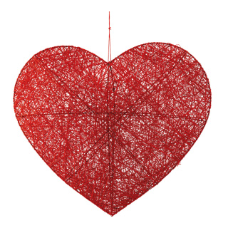 Coeur 3D en fil de fer avec du coton, avec suspension     Taille: 40cm    Color: rouge