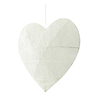 Coeur 3D en fil de fer avec du coton, avec suspension     Taille: 40cm    Color: blanc