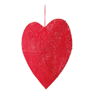 3D Herz aus Draht mit Baumwolle, mit Hänger     Groesse: 40cm    Farbe: fuchsia