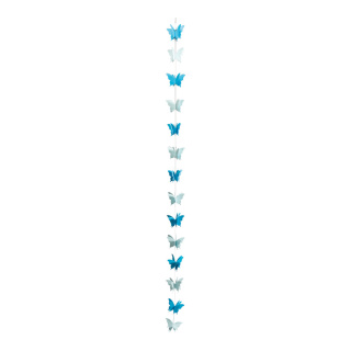 Butterfly garland 3D, out of paper, to hang     Size: 250cm, butterfly: 11x8cm    Color: blue/light blue