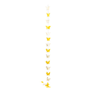 Butterfly garland 3D, out of paper, to hang     Size: 250cm, butterfly: 11x8cm    Color: yellow/white