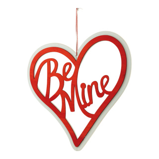 Cœur avec inscription »Be Mine« en bois, à suspendre     Taille: 30cm    Color: rouge/blanc
