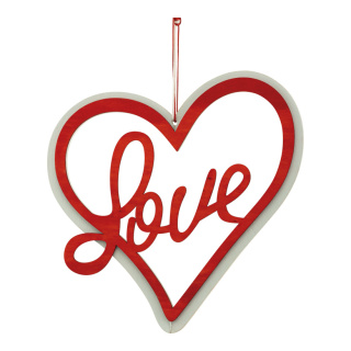 Cœur avec inscription »Love« en bois, à suspendre     Taille: 20cm    Color: rouge/blanc