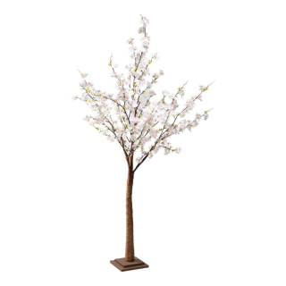 Cerisier en fleurs tronc en carton dur, fleurs en soie artificielle     Taille: 160cm, pied en bois MDF : 20x20x4cm    Color: blanc/rose