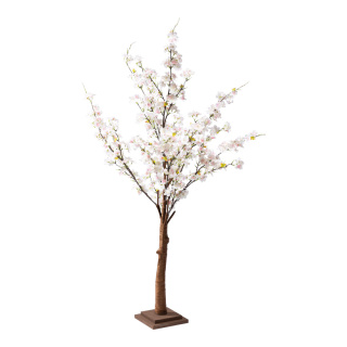 Cerisier en fleurs tronc en carton dur, fleurs en soie artificielle     Taille: 120cm, pied en bois MDF : 17x17x3,5cm    Color: blanc/rose