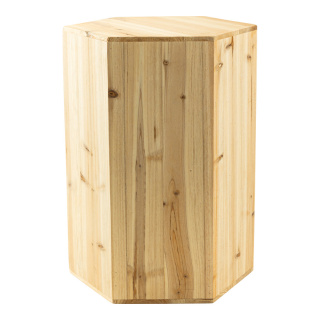Presenter 6-cornered, out of wood     Size: 30x26x15cm, 40cm height    Color: natural-coloured