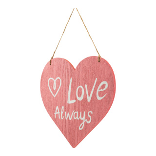 Heart with lettering »Love Always« out of wood, to hang     Size: 26x25cm    Color: pink/white