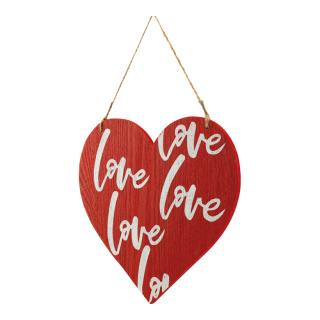 Cœur avec inscription »love« en bois, à suspendre     Taille: 26x25cm    Color: rouge/blanc