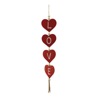 Heart garland out of wood, to hang     Size: 64x11,5cm    Color: red/white