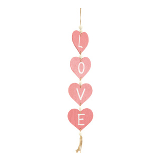 Heart garland out of wood, to hang     Size: 64x11,5cm    Color: pink/white